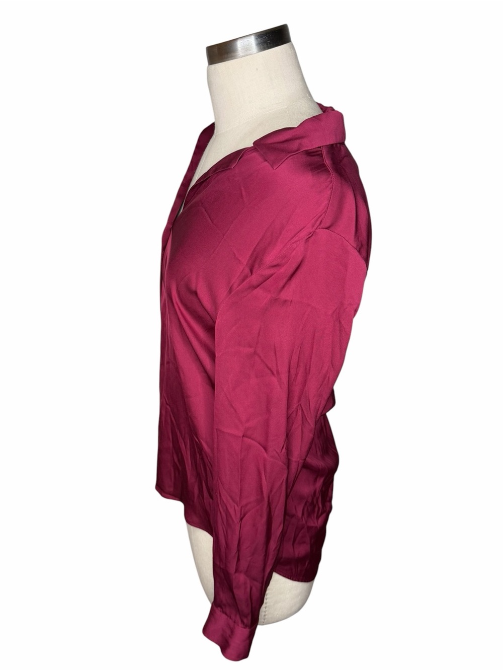 QUINCE Red Long-Sleeve Button-Down Blouse Wine Silk Blend Women's Size Small - Picture 2 of 5
